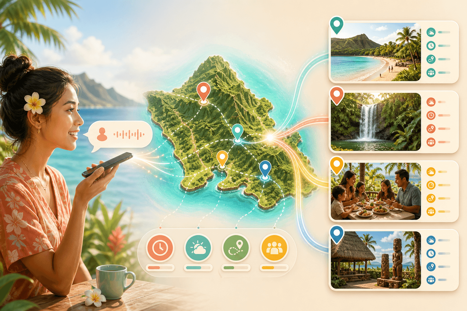 Aloha AI transforming a natural request into context-aware Oʻahu recommendations