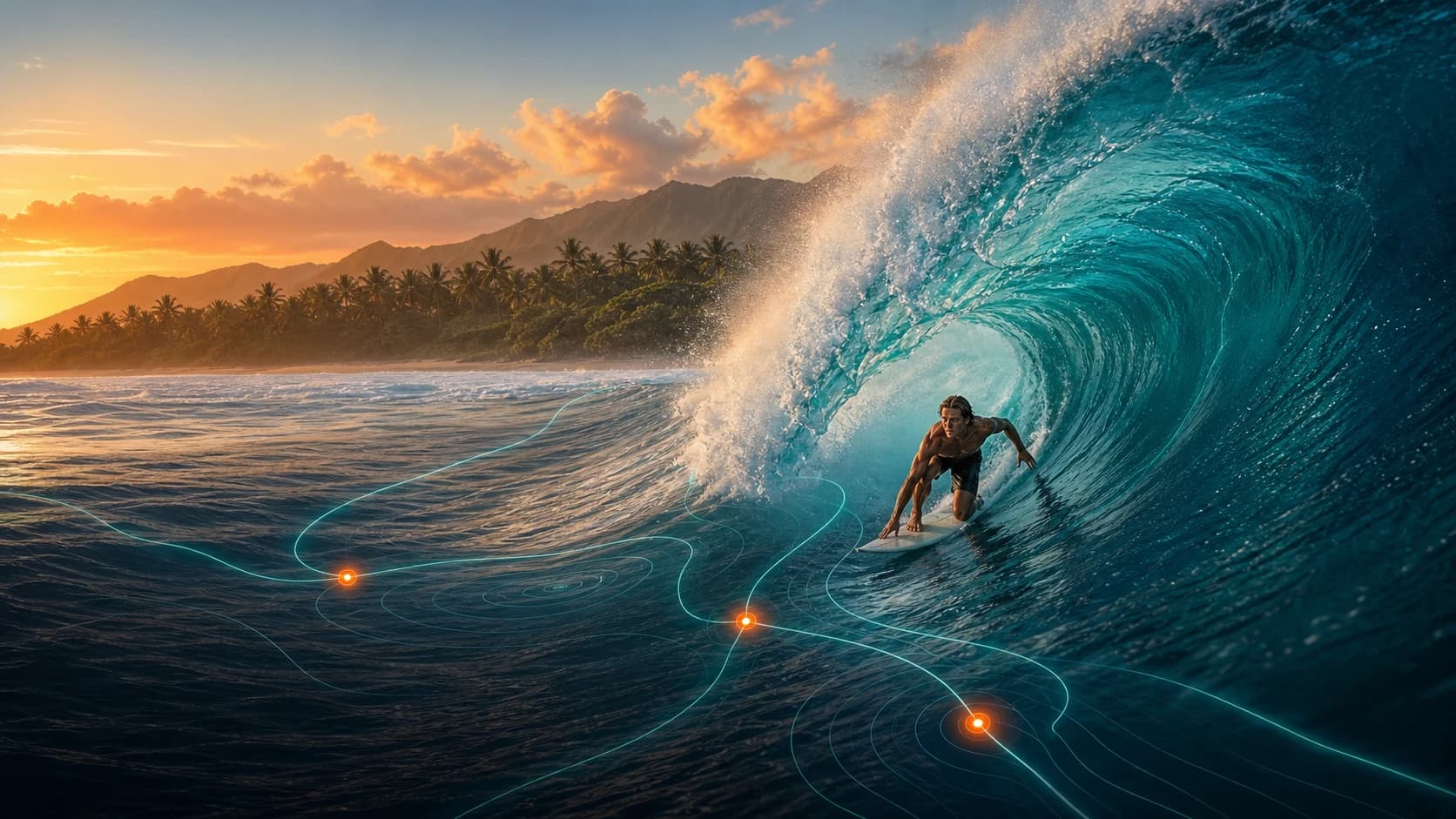 A powerful North Shore wave visualized with live surf intelligence