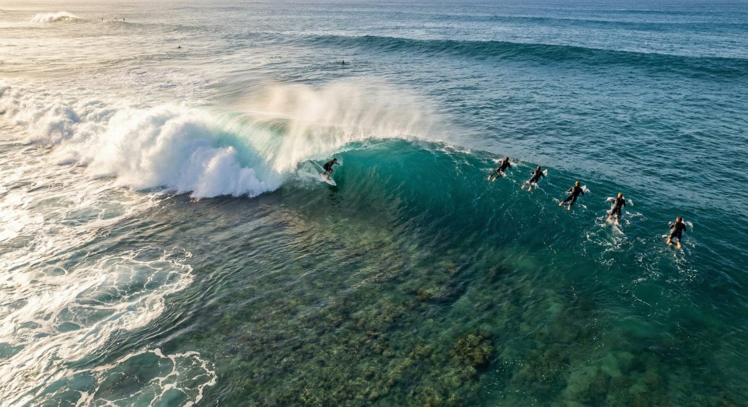 Aerial view of Pipeline during a peak swell